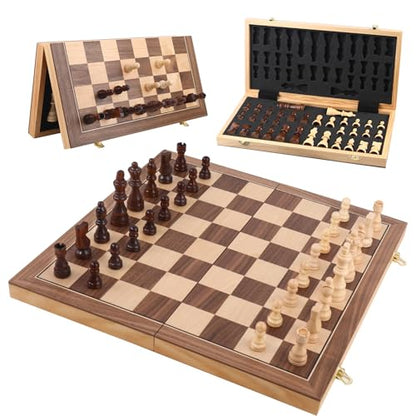 Wooden Chess Set with Folding Board