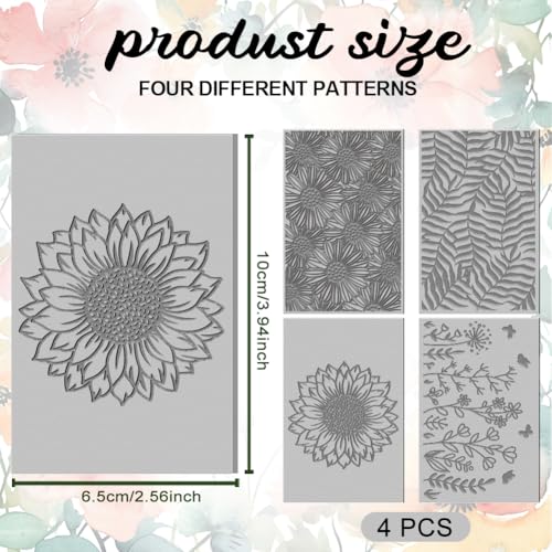 4PCS Polymer Clay Flowers Leaves Texture Sheets Set for Using with Clay Cutters (4 Count)