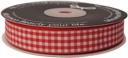 Red and White 100% Polyester Gingham Ribbon 25 Yards Each Roll (5/8", red) - Crafty Corner