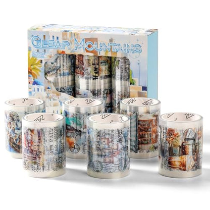 6 Rolls PET Tapes Set Pre Cut Tape Stickers City Stickers journaling Tape Transparent Sticker Books for Scrapbooking Scrapbook Tape Decorative (6 Count)