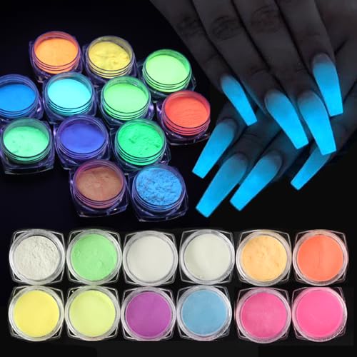 12 Colors Glow in The Dark Nail Powder (2.75 Ounce)