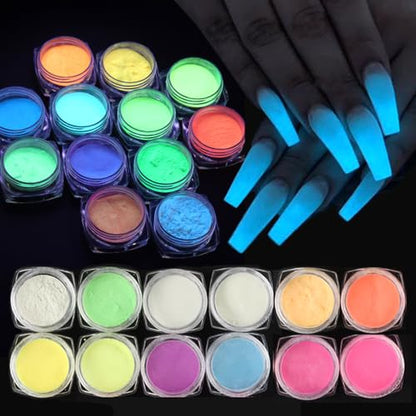 12 Colors Glow in The Dark Nail Powder (2.75 Ounce)