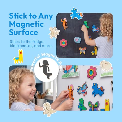 12 Wooden Magnet Creativity Arts & Crafts Painting Kit for Kids (12 Count)