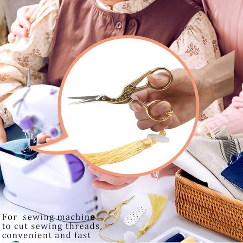 4.5Inch Bird Sewing Scissors Craft Threading Scissors with Leather Cover Tassel Stainless Steel Scissor for Embroidery Sewing Crafting Needlework DIY Artwork Housework