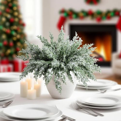10 Pcs Artificial Christmas Snow Pine Branches Faux Xmas Decoration Sprigs (10 Count)