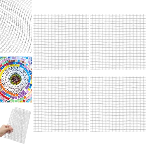 4 Set 24" X 24" Mosaic Mesh Non Sticky for Back Mounted Tile Fiberglass Mosaic Mesh Backing Boast for Tile Installation Supplies Tools (4 Count)