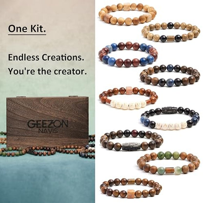 DIY Bracelet Making Kit Natural Wooden Stone Beads Gift Craft (296 Count)