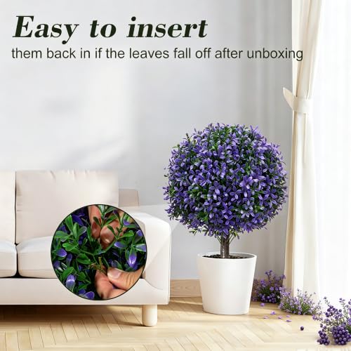 2Pack UV Resistant Purple Artificial Boxwood Topiary Fake Plant (2 Count)