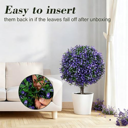 2Pack UV Resistant Purple Artificial Boxwood Topiary Fake Plant (2 Count)