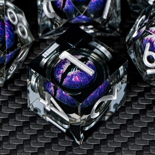 DND Resin Dice Dragon Eye Dice Liquid Core Purple Sharp Edged Dice Set with Gift Box