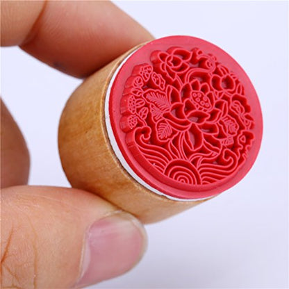 CCINEE 6pcs Round Rubber Stamps Floral Pattern Wooden Stamps for Christmas Scrapbooking Cards and Crafts Making (6 Count)