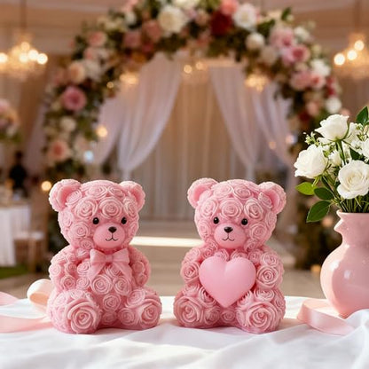 2PCS 3D Rose Bear Silicone Candle Mold Set for Candle Resin Valentine Gift (2 Count)