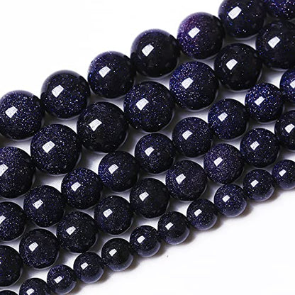 60PCS 6mm Starry Blue Sandstone Gemstone Beads Beads Natural Stone Round Loose Beads for Jewelry Making DIY Bracelet Necklace 15" Inch (16 Count)