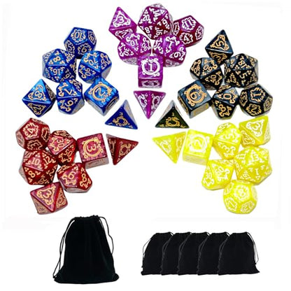 Retro Polyhedral Dice Sets with Pouches for D&D DND RPG MTG Dungeon and Dragons Table Board Roll Playing Games D4 D6 D8 D10 D% D12 D20