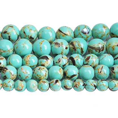 12mm 32pcs Turquoise Beads with Mother of Pearl Blue Howlite Shell Turquoises Stone Beads for Jewelry Making DIY Bracelets Necklace Earrings (16 Count)