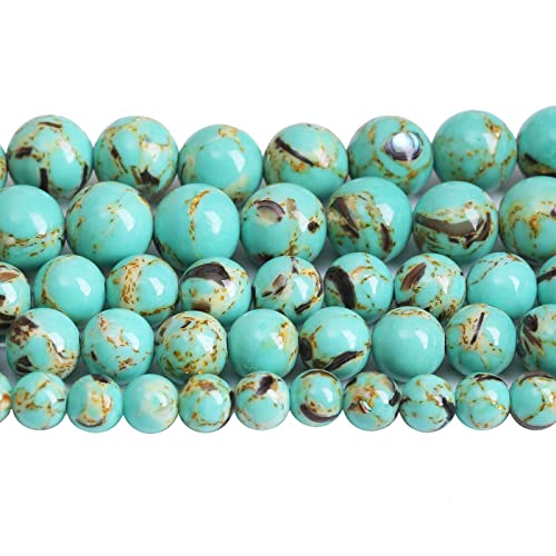 10mm 38pcs Turquoise Beads with Mother of Pearl Blue Howlite Shell Turquoises Stone Round Beads for Jewelry Making Bracelet (16 Count)