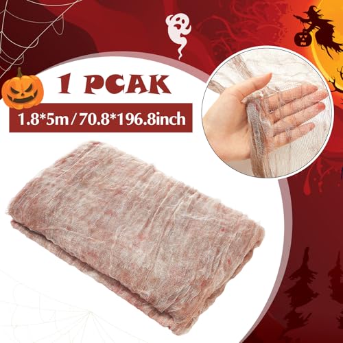 Halloween Cheese cloth 70.87 x 196.85 Inch Light Bloody Cheesecloth Roll for Crafts Large Cotton Muslin Gauze Fabric for Halloween Outdoor & Indoor Spooky Decoration