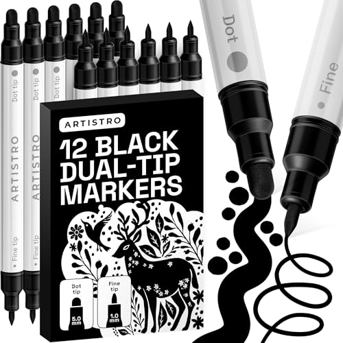 Black Dual Tip Acrylic Paint Marker Pens (12 Count)