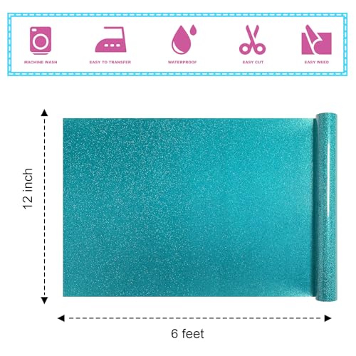 Agate Green Glitter HTV Vinyl 12" x6FT Easy Cut & Weed Iron on Heat Transfer Vinyl for T