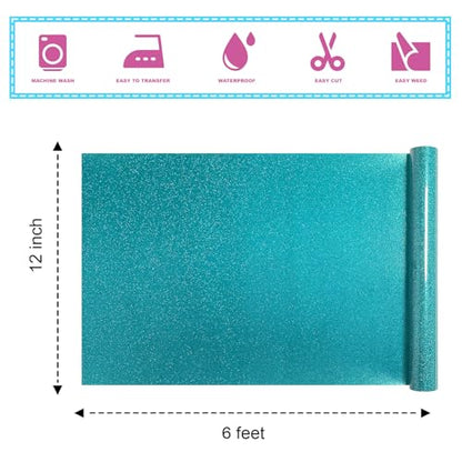 Agate Green Glitter HTV Vinyl 12" x6FT Easy Cut & Weed Iron on Heat Transfer Vinyl for T