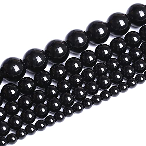 6mm 66pcs Natural Black Agates Onyx Stone Beads Smooth Round Loose Spacer Beads for Jewelry Making DIY Bracelets 15" (16 Count)