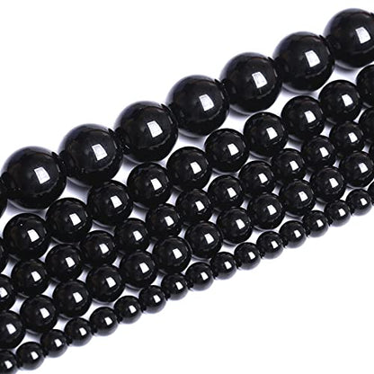 6mm 66pcs Natural Black Agates Onyx Stone Beads Smooth Round Loose Spacer Beads for Jewelry Making DIY Bracelets 15" (16 Count)