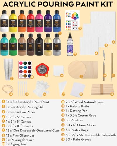 14 Colors 8.45oz Acrylic Pour Paint Supplies Kit (118.3 Fl Oz)