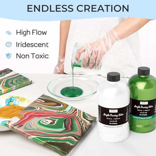 8 Colors 33.8 oz Large Bulk Iridescent Acrylic Pouring Paint Kit (272.4 Fl Oz)