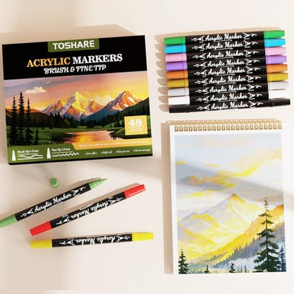 48 Colors Precision Dual Tip Acrylic Paint Markers Pens (48 Count)