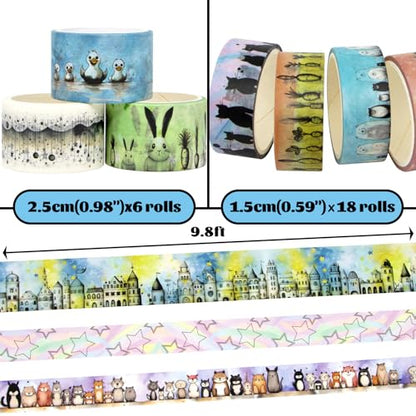 Kawaii Washi Tape Set 24 Rolls (24 Count)
