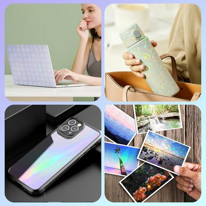 36 Sheets Holographic Sticker Paper Clear Self Adhesive Laminate Sheets (36 Count)