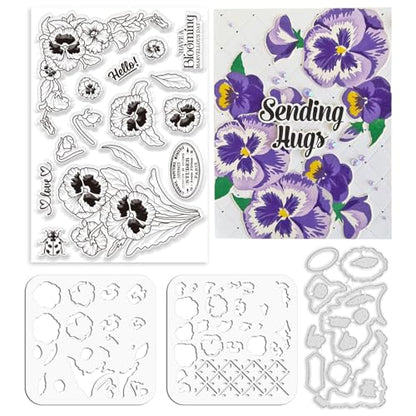 Realistic Pansy Stamps and Dies and Layering Coloring Stencil Set