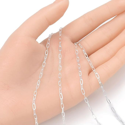 Adabele 10 Feet (120 Inch) Authentic 925 Sterling Silver Unfinished 2.5mm (0.1 Inch) Paperclip Link Drawn Cable Chain Bulk For Jewelry Making Nickel Free Hypoallergenic SSK-D2