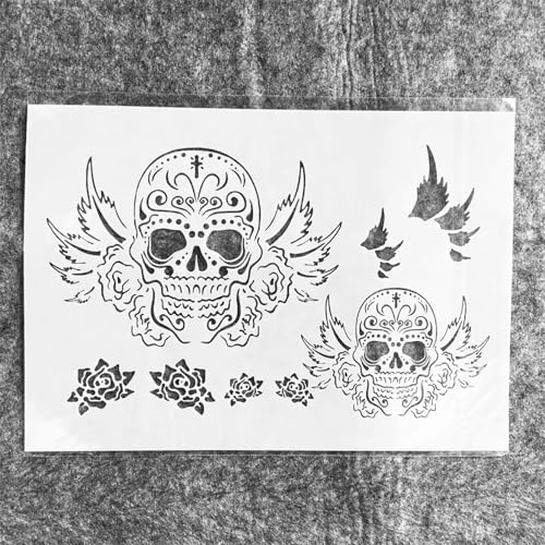 A4 Reusable Flying Skull Wings Stencil for Painting