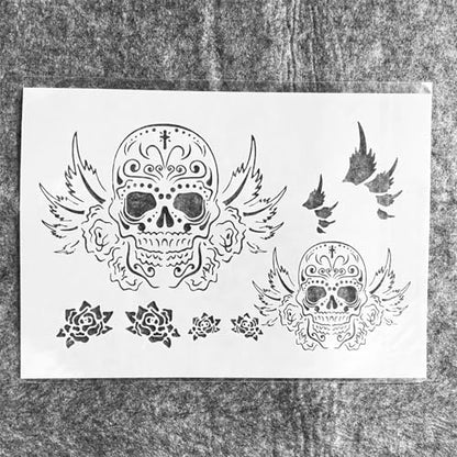 A4 Reusable Flying Skull Wings Stencil for Painting