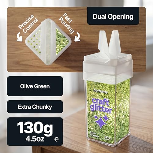 Craft Glitter Shaker Olive Green 110g Extra Chunky (4.6 Ounce)
