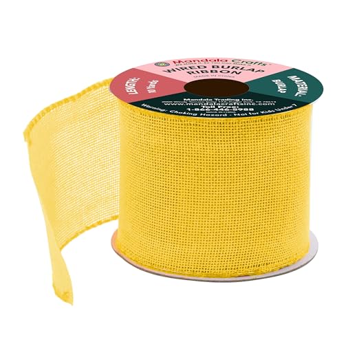 3 Inch Wide Yellow Wired Burlap Ribbon for Crafts