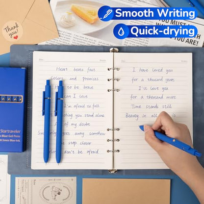 6 Pcs Blue Ink Pens for Journaling 0.5mm Fine Point Blue Gel Ink Pens (6 Count)
