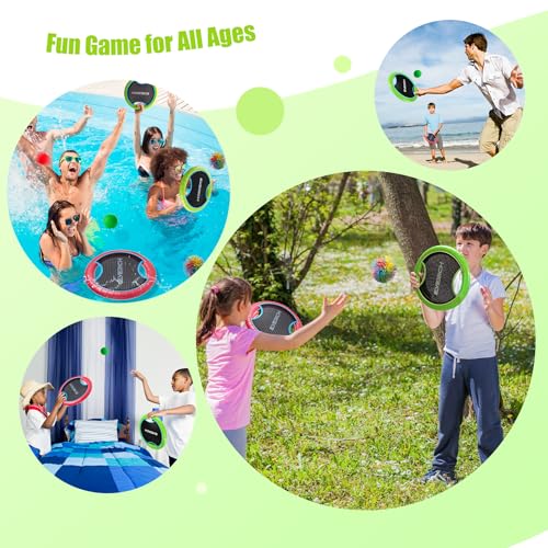 Bouncy Paddle Ball Game for Kids with 2 EVA Foam Trampoline Paddles and 4 Balls