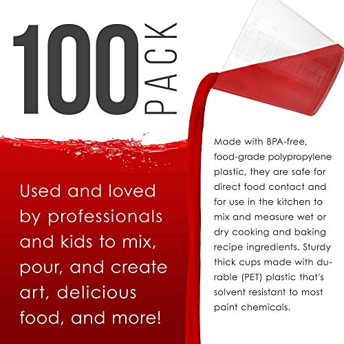 3 Oz (90 ml) Liquid Measuring Cups, 100 Pack with 25 Sticks