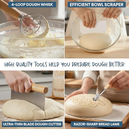 Sourdough Starter Kit with Banneton Bread Proofing Baskets and Jar