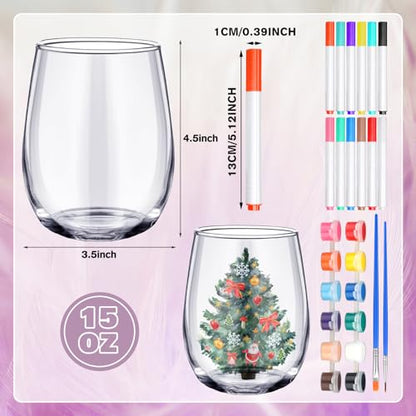Paint Your Own Wine Glass Crafts Glass Painting DIY Markers Acrylic Paint with Brushes to Design Your Own Personalized Craft (8 Count)