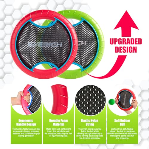Bouncy Paddle Ball Game for Kids with 2 EVA Foam Trampoline Paddles and 4 Balls