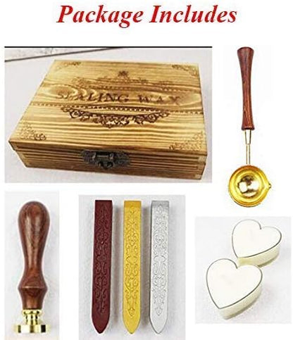 Vintage Santa Claus Monogram Wedding Wax Seal Stamp Kit Wooden Handle Melting Spoon Stick Wood Christmas Gift Box Set Invitation Gift Wrap Sealing Wax Seal Stamp Set