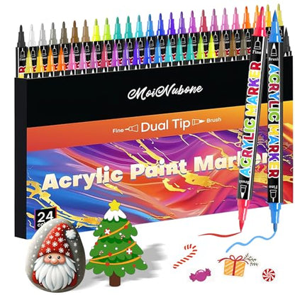 24 Colors Dual Tip Acrylic Paint Markers