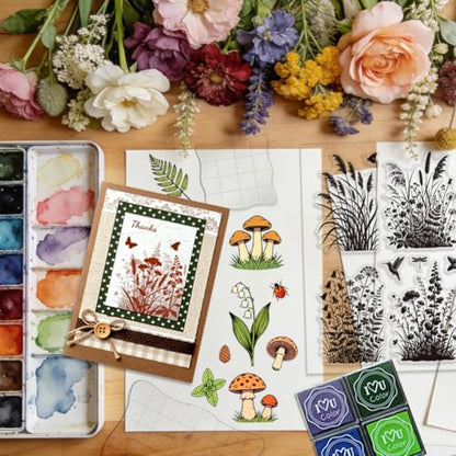 6Pcs Wildflower Clear Stamps for Card Making (29 Count)