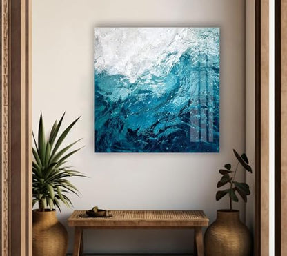 35.5Wx30H'' Blue Waves Abstract Glass Wall ArtTempered Glass Printing Wall Decor Large Wall Art Wall Hangings