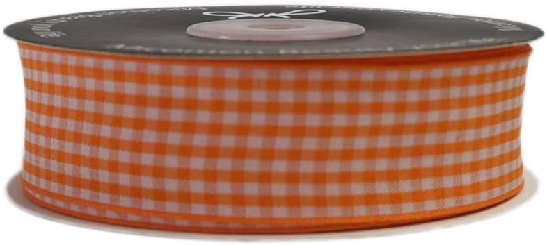 Micomon Orange Gingham Plaid Checked Ribbon 25 Yard Each Roll 100% Polyester (1", Orange) - Crafty Corner