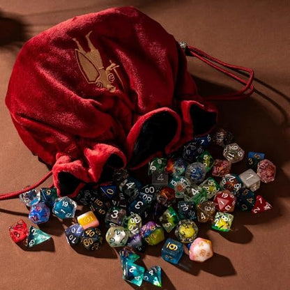 Large DND Dice Bag with Pockets Red Storage Bag for D&D RPG Games