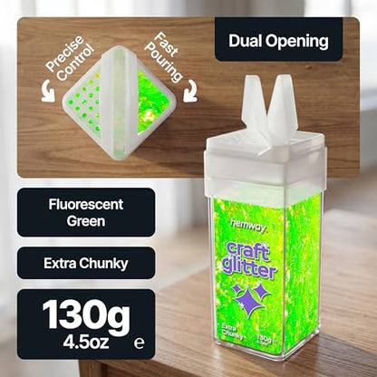 Craft Glitter Shaker Fluorescent Green 130g Extra Chunky (3.8 Ounce)